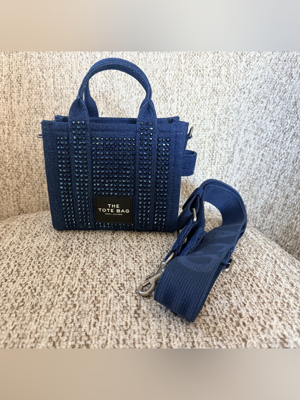 Marc Jacobs The Crystal Denim Crossbody Mini Tote Bag Dark Wash NWT